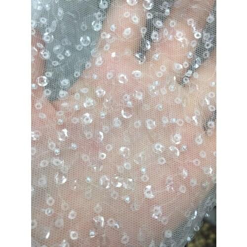 Stock top1001 #5 yards ivory sequin beads best quality tulle mesh lace fabric for bridal gown sawing dress