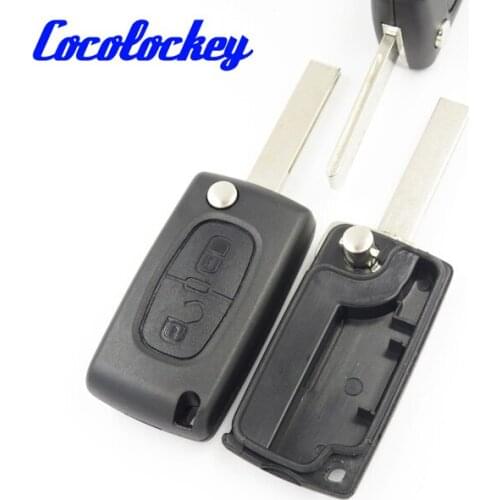 Cocolockey 2 Buttons Remote Flip Key Shell Fob for PEUGEOT 307 308 107 207 407 408 WITH GROOVE CE0523 No Logo