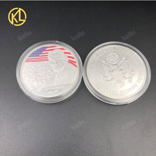 2pcs 4cm Cheap Custom metal silver challenge coins and Abraham Lin coln president coins for Souvenir collection and gifts