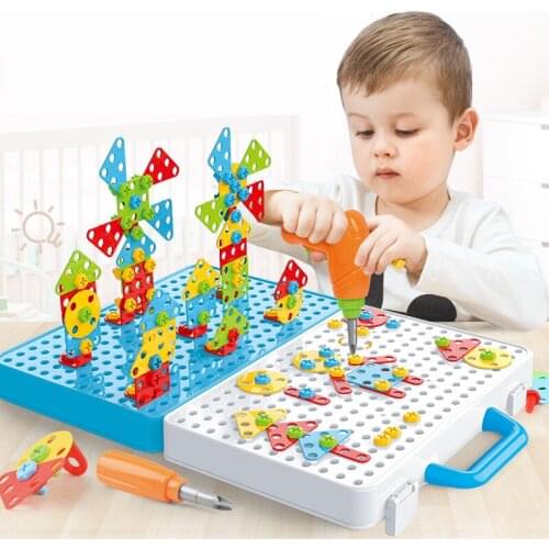 Kids Drill Screw Nut Puzzles Toys Pretend Play Tool Drill Disassembly Assembly Children Drill 3D Puzzle Toys for Boy