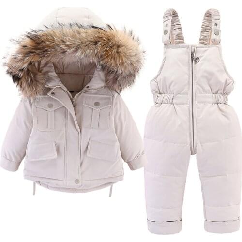Hooded Duck Down Jacket for Girls Warm Kids Ski Suit Children 1-4T Snowsuit Winter Clothes Boys Clothing Set Thick Coat Overalls