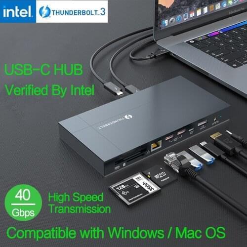 Thunderbolt 3 40Gbps USB C HUB to 8K@60Hz Display DC Power 120W Splitter Port Thunderbolt3 Dock For MacBook Pro Air Type-C HUB