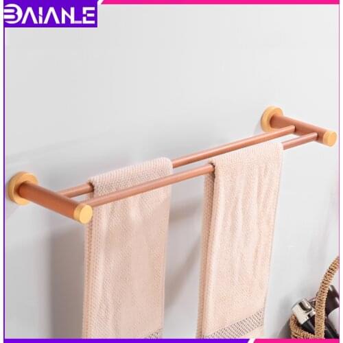 Double Towel Bar Aluminum Wood Bathroom Towel Rack Hanging Holder Wall Mounted Towel Holder Bathroom Accessories Storage Hanger
