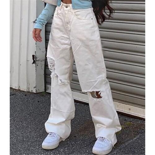 40#Pocket White Womens Jeans Streetwear High Waist Jeans Vintage Straight Harajuku 2021 Denim Pants Cargo Pants Trousers