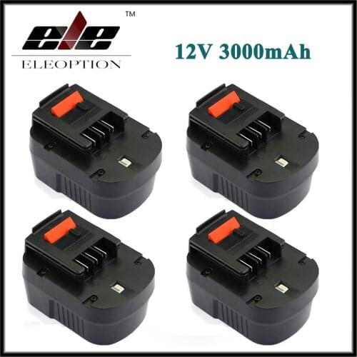 Eleoption 4x 12V 3000mAh NI-MH Replacement Power Tool Battery For Black&Decker A12, A12-XJ, A12EX, FS120B, FSB12, HPB12 12 Volt