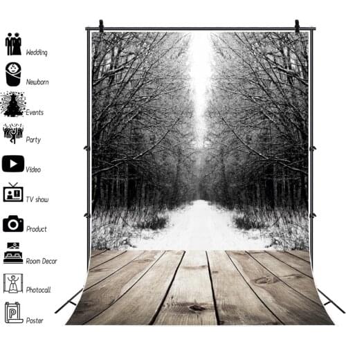 Winter Forest Path Background For Photography Wood Floor Snows Scene Portrait Shoot Photocall Photo Backdrop For Photo Studio