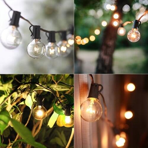 25FT 50FT G40 String Lights Outdoor Globe Festoon String Lights G40 Bulbs Warm White Garden Christmas Decoration Lamp EU Plug