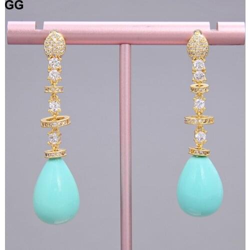 GuaiGuai Jewelry Teardrop Turquoise Blue Sea Shell Pearl Yellow Gold Color Plated Earrings For Women