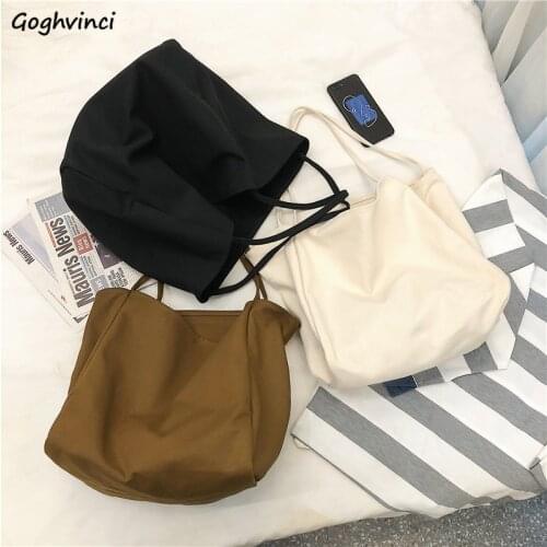 Shopping Bags Canvas Solid Large Capacity Simple Harajuku Fashion Fresh Students Korean Style All-match Book Bag Chic Autumn New
