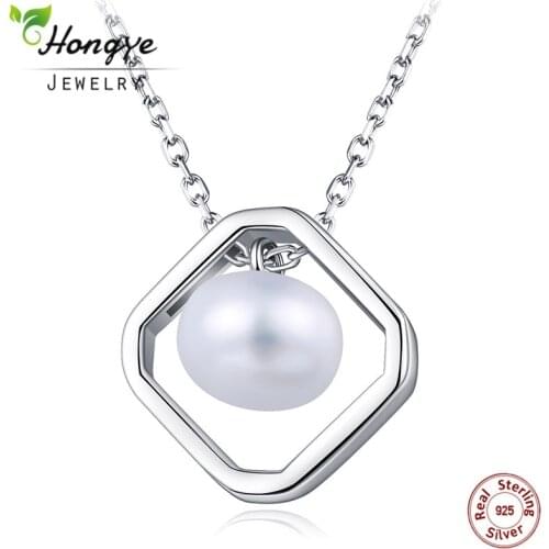 Hongye New Fashion Freshwater Pearl Jewelry for Women 925 Sterling Silver Statement Necklace Classic Square Pendants Party Gifts