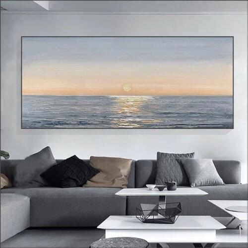 Hand painted Seascape Oil Painting Sunrise Wave Poster Home Wall Canvas Painting Home Decoration for Bedroom Living Room decora
