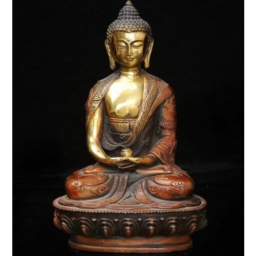 20CM COLLECTIBLE CHINESE COPPER GILT TIBETAN BUDDHISM STATUE --SHAKYA MUNI