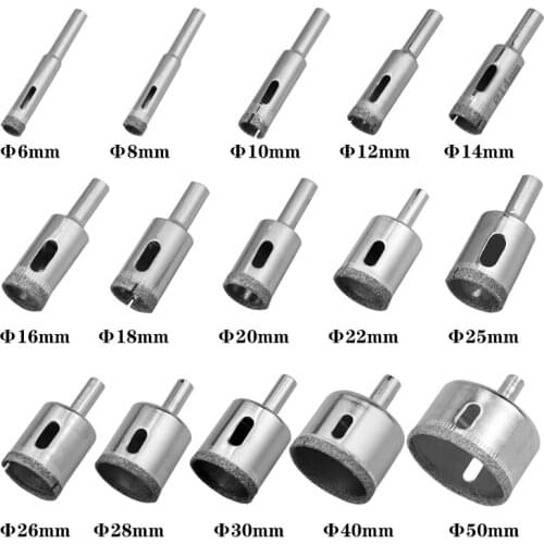 Hole Opener Drill Bit Set Diamond Coated Tile Marble Glass Ceramic Hole Saw Drilling Bits Power Tools 15pcs 6mm-50mm Drill Bits