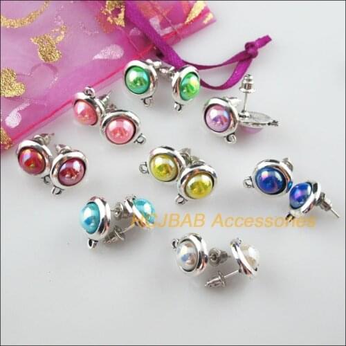16 New Round Mixed Acrylic Findings Wire Earrings Hooks Tibetan Silver 11.5x14.5mm