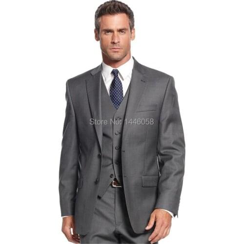 Latest Coat Pant Designs 3 Pieces Gentleman Grey Classic Men Business Suit Regular Fit Men Suits For Wedding Groom Tuxedo
