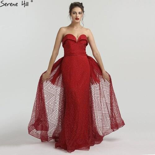 2020 New Red A-Line Glitter Evening Dresses Off Shoulder Sexy High-end Luxury Formal Evening Gowns Serene Hill LA6305