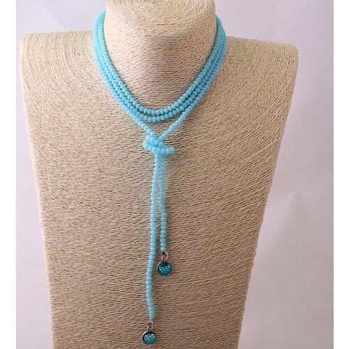 New Free Shipping Fashion mini 4mm light blue Crystal Beads Statement Necklaces Glass Bead Neck Fish Scale Charm Drop Necklace