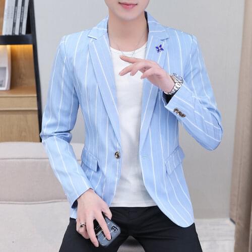 HOO 2021Fall New Suit Mens Casual Slim-Fitting blazer Youth Trendy Striped Cool and Wild blazer