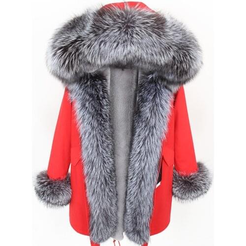 Natural real fox fur coat ladies coat long silver fox fur collar women winter coat parka Womens coat Womens jacket Fur coat