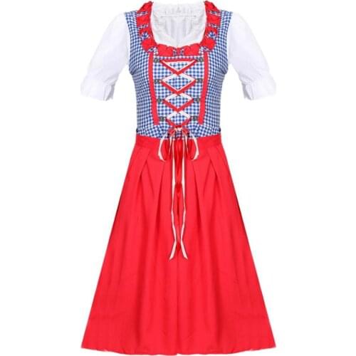 Plaid Dirndl Dress Plus Size Costume Ladies German Bavarian Oktoberfest Beer Maid Wench Fancy Dress