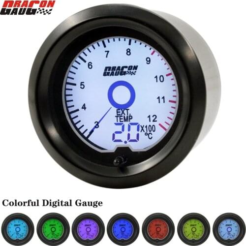 52mm Auto Car Ext Temp Gauge LCD Digital Display 7 Color Llight Exhaust Gas Temperature Instrument Meter EGT Free Shipping