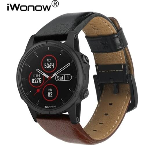 22mm Cowhide Leather Watchband Quick Easy Fit for Garmin Fenix 6 /6 Pro/ 5 /5 Plus/ Forerunner 945/935/Instinct Watch Strap Band