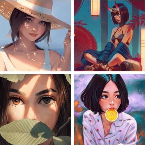 WTQ Retro Poster Beautiful Girl Illustration Canvas Painting Anime Posters Wall Decor Poster Wall Art Picture Home Decor