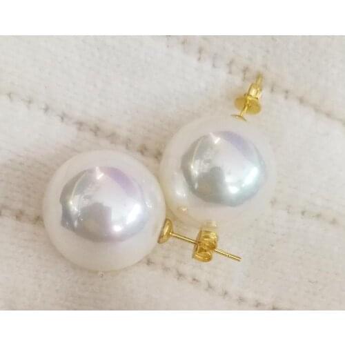 White shell pearl 12mm gold Stud Earrings round beads Natural South Sea Shell Pearl Women Jewelry