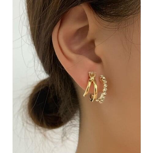 Chic France&Korean Style Gold Color Three Layers Loop Circle Full Crystal Stud Earrings for Women Girls Fashion Jewelry
