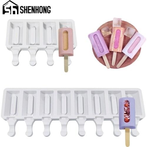 SHENHONG 20 Types Silicone Ice Cream Moulds Popsicle Molds 50pcs Sticks 4/8 Cavity DIY Cube Tray Summer Kitchen Dessert Tools