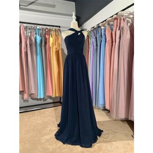 2021 new different color Midnight Navy long v-neck sleeveless chiffon Customizable fashion bridesmaid dress mocini tailor