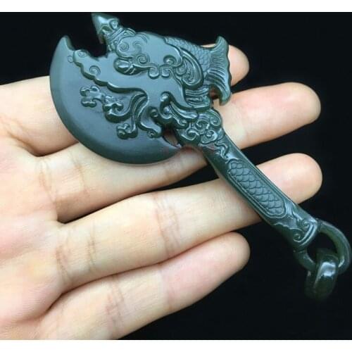 Xinjiang Hetian jade green jade a fine material dragon axe has a dragon evil spirit pendant jewelry hp102