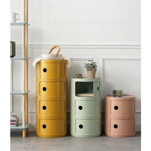 Modern Fashion Design Plastic Round Storage Cabinets Drawer 3 4 Layer Bedside Corner Sofa Small Size Living Room Side table 1PC