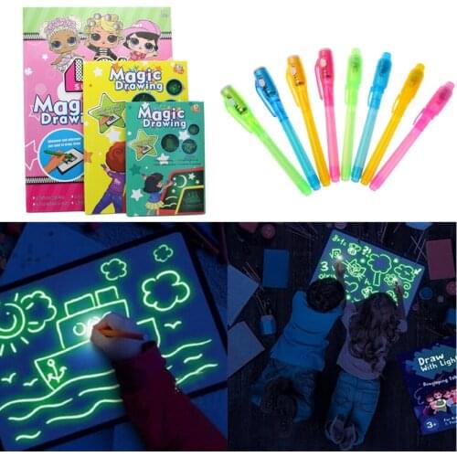 1PC A4 A5 LED Luminous Drawing Board Graffiti Doodle Drawing Tablet Magic Draw With Light-Fun Fluorescent Pen Educational Toy
