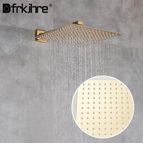 Bathroom Rainfall Shower Head 8/10/12" Ultra-thin Golden Stainless Steel Square Top Shower Head With Wall Mounted Shower Arm