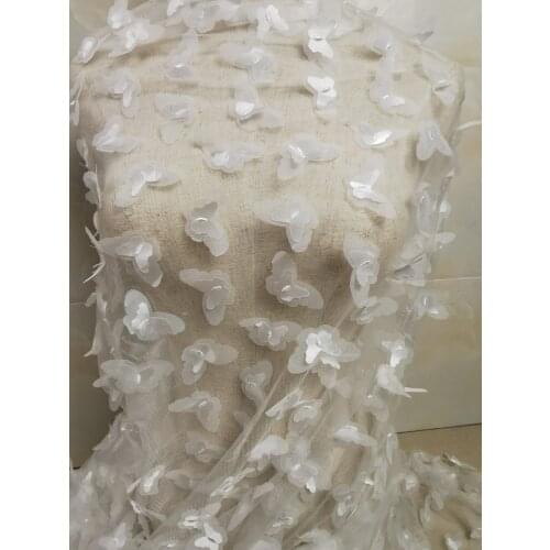Embroidered Mesh Tulle Fabric White Butterfly French Net Nigerian Lace Fabrics