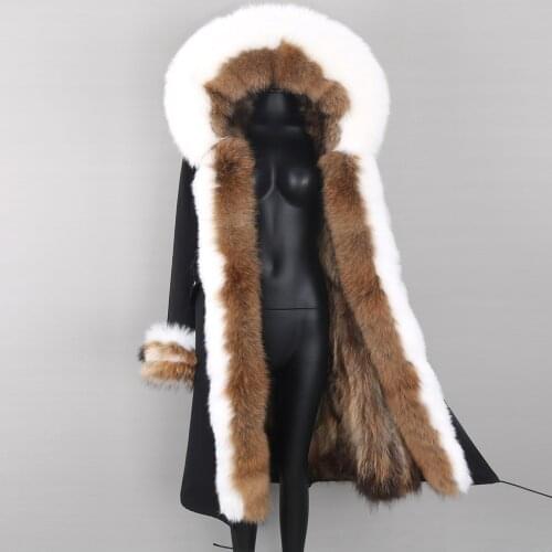 2021 Women Thick Detachable Natural Real Fox Fur Color matching fur collar Parka Female X-Long Parka Winter Jacket