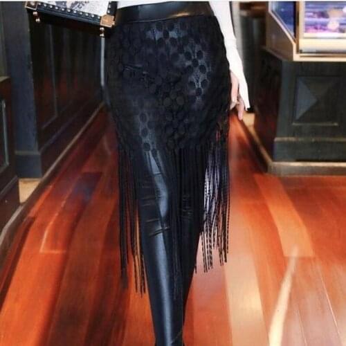 Tassel Leggings Fashion Lift Hips Slimming Lace Fake Two-Piece Bottoming Skort Lady Pu Faux Leather Pants Womens Sheath Pants