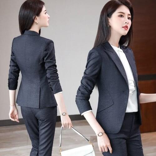 2021 Spring Autumn Women Elegant Office Suit Female Solid Button Blazer High Waist Trousers 2 Piece Set Lady Slim Loose Set N254