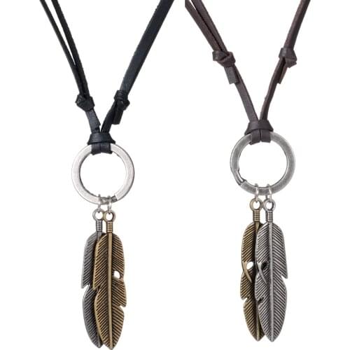 Retro Women Necklace Alloy Feather Statement Necklaces Pendants Vintage Jewelry Rope Chain Necklace Women Accessories for Gifts