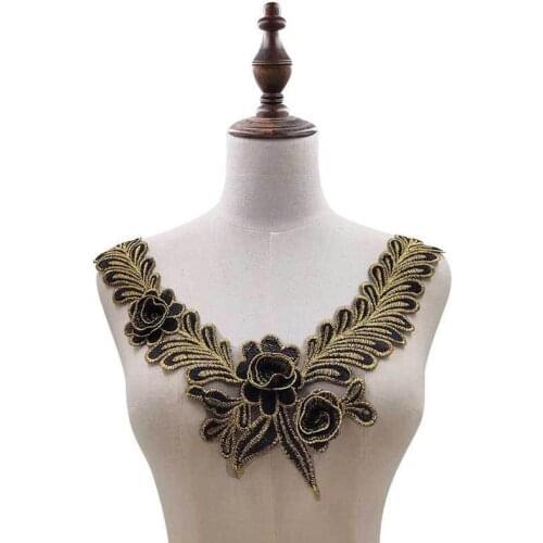 Gold And Black Venice Lace Applique Collar/ 3D Floral Collar/ Retro Style Lace Neckline