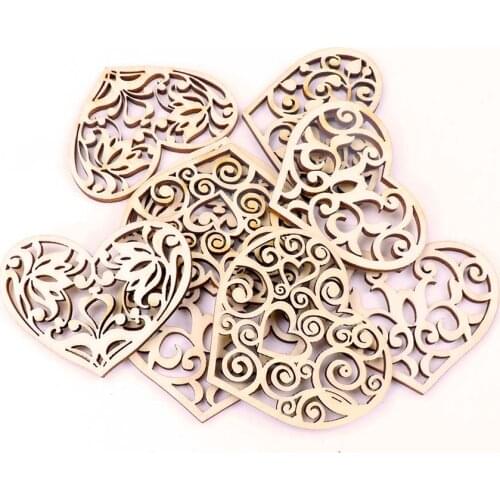 Lovely Heart Pattern Wooden Scrapbooking Painting Collection Craft Handmade DIY Accessory Home Decoration 48-56mm 10pcs