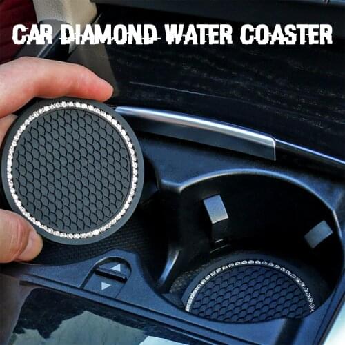 2pcs Acrylic Diamond Car Coaster Pvc Travel Auto Cup Mats Insert Coaster Anti Slip Crystal Vehicle Interior Accessories #P2