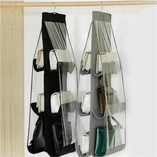 3Shelf Hanging Handbag Organizer Dust Proof Holder Wardrobe Closet Rack Storage Bag Clear Sundry Shoe Bags Hanger with 6 Pockets