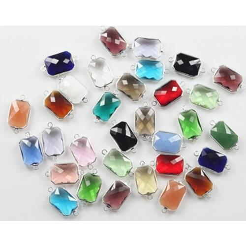 50pcs Fashion around 13x18mm double buckle murano glass beads for DIY jewelry making twinkling rectangle crystal bead connector