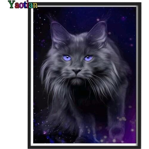 5D Diy Diamond Painting Full Square Drill Black Cat Blue Eyes Mosaic Handmade Diamond Embroidery Cross Stitch Animal Home Decor