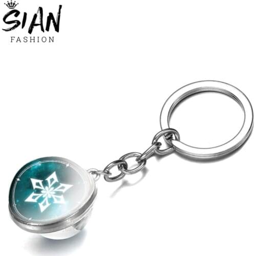 SIAN Japan Anime Genshin Impact Keychain Decoration Double Sided Glass Ball Key Chain Ring For Fans Gift Jewelry Accessories