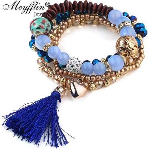 Bracelets for Women Jewelry Pulseras Fashion Gold Crystal Beads Tassel Charm Bracelets & Bangles Multilayer Pulseira Masculina