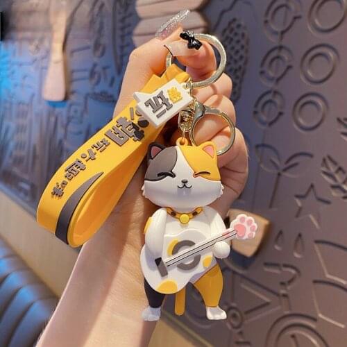 Toy Fashion COOL GUITAR Cat Animation Cartoon Female Key Chain Pendant Stainless Steel Key Chain Gift