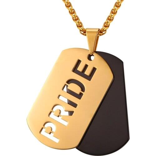 Collare Gay Pride Pendant Gold/Black Color Stainless Steel Double Dog Tag Lesbian Necklace Women LGBT Men Jewelry P031